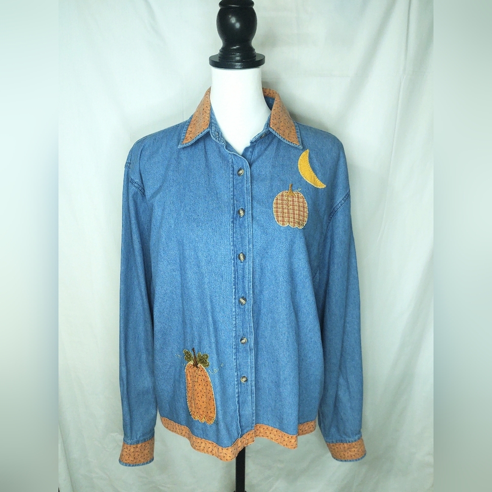 Vtg 90's Lighthouse Apparel Denim Button Up